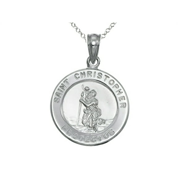 Finejewelers 925 Sterling Silver Rhodium Medium St. Christopher Medal Pendant Necklace Chain Included