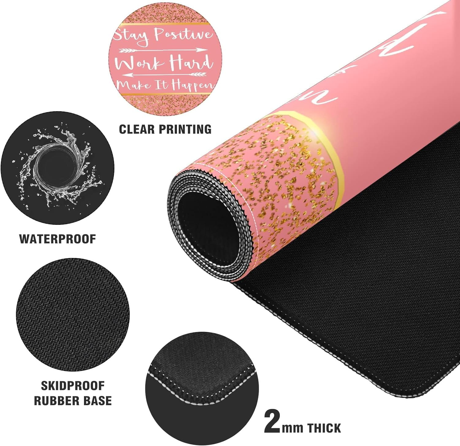 Golden Glitter Sparkle Desk Mat, Desk Accessory, Cute Workspace, Trendy Workspace, Trendy, 35.4x15.7in Large Gaming Mouse Pad, Cute Desk Topper, Pretty Desk Pad