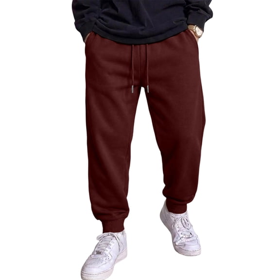 Resicozy Sweatpants for Men Lightweight Cotton Cuffed Jogger Sweatpant Casual Drawstring Elastic Waist Pant with Pockets Wine 2XL