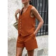 thumbnail image 6 of PRETTYGARDEN Women's Summer 2 Piece Outfits Sleeveless Matching Sets Button Down V Neck Vest Waistcoat and Pockets Shorts, 6 of 8