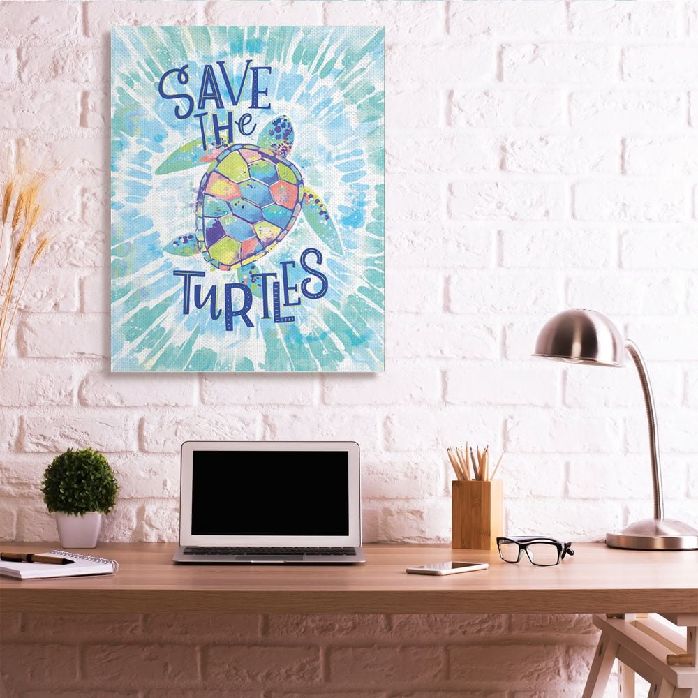 Stupell Industries Save the Turtles Phrase over Blue Tie Dye Designed by Loni Harris