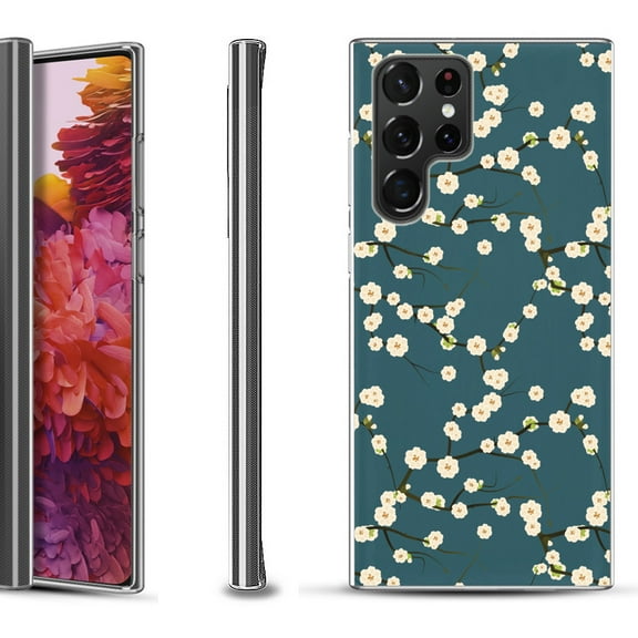 Slim-Fit Fashion Gel Phone Case for Samsung Galaxy S22 Ultra 5G, by OneToughShield ® - Blossom Green