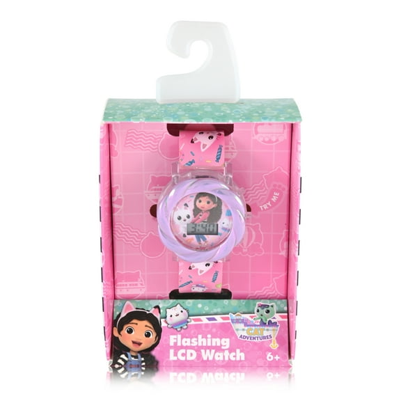 DreamWorks Gabby's Dolls House Unisex Child Pink and Purple LCD Watch, GAB4086WM