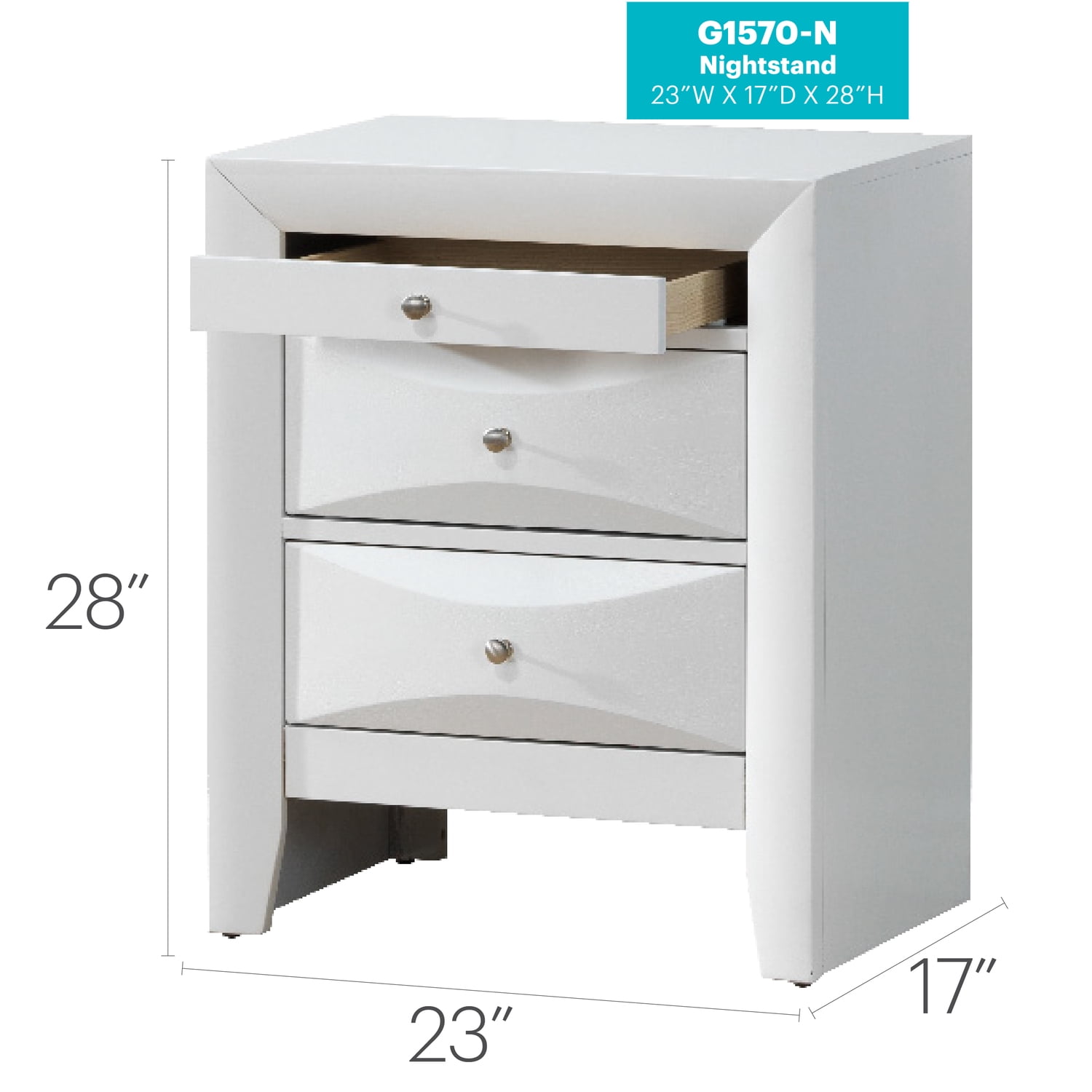 Glory Furniture Marilla 3 Drawer Nightstand in White