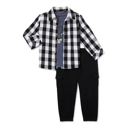 

Wonder Nation Baby Boys Flannel Shirt Outfit Set 3-Piece Sizes 0M-24M