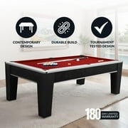 Hathaway Mirage 7.5ft Pool Table for Game Room – Billiard Table with Poly-Coated Non-Slate Playfield, Drop Pockets & Leg Levelers – Includes Cues, Pool Balls, Chalk, Triangle & Brush – Black & Silver
