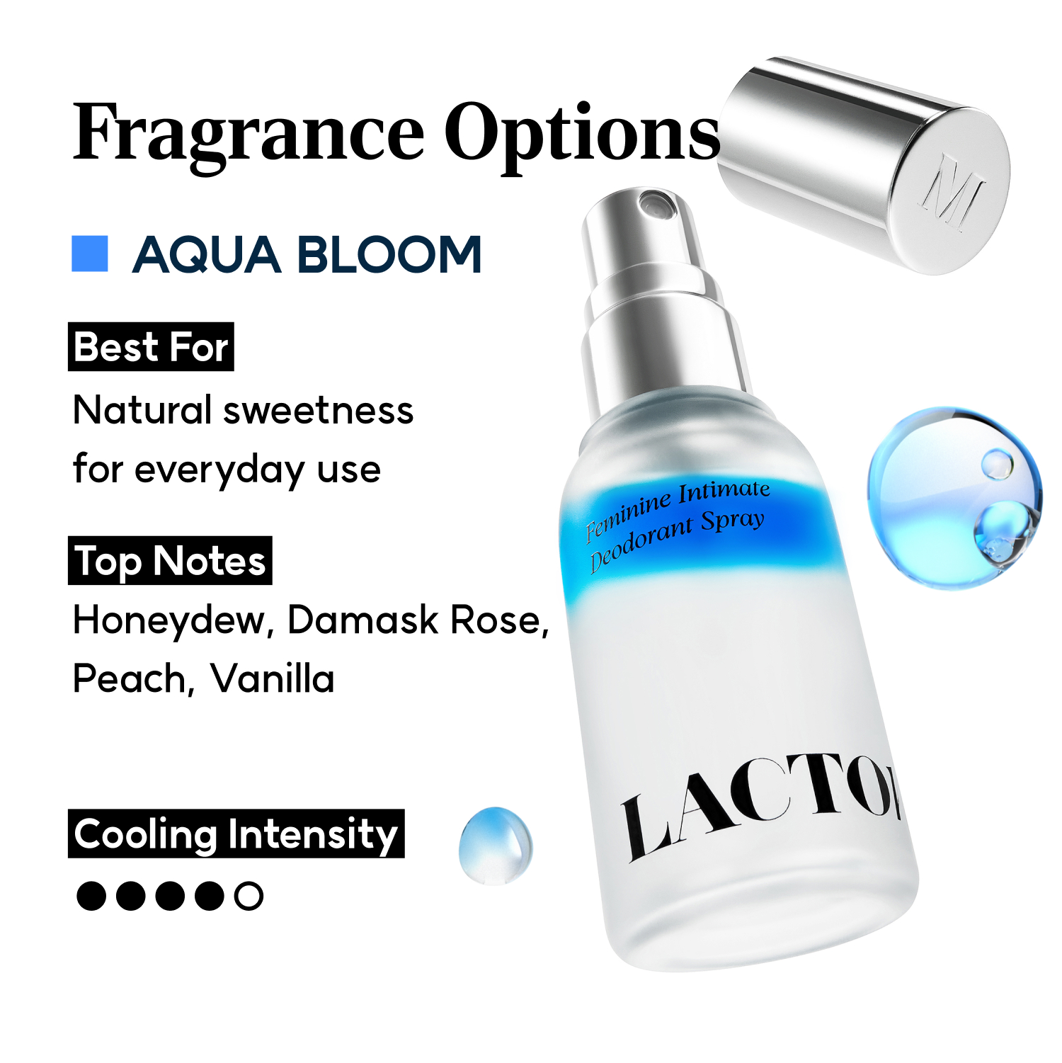 LACTOMEDI Feminine Intimate Deodorant Spray | pH Balancing Spray | Artificial Fragrance-Free | Clinically Formulated for Odor Neutralization | Gentle, and Convenient | 1.01 fl oz (Aqua bloom)