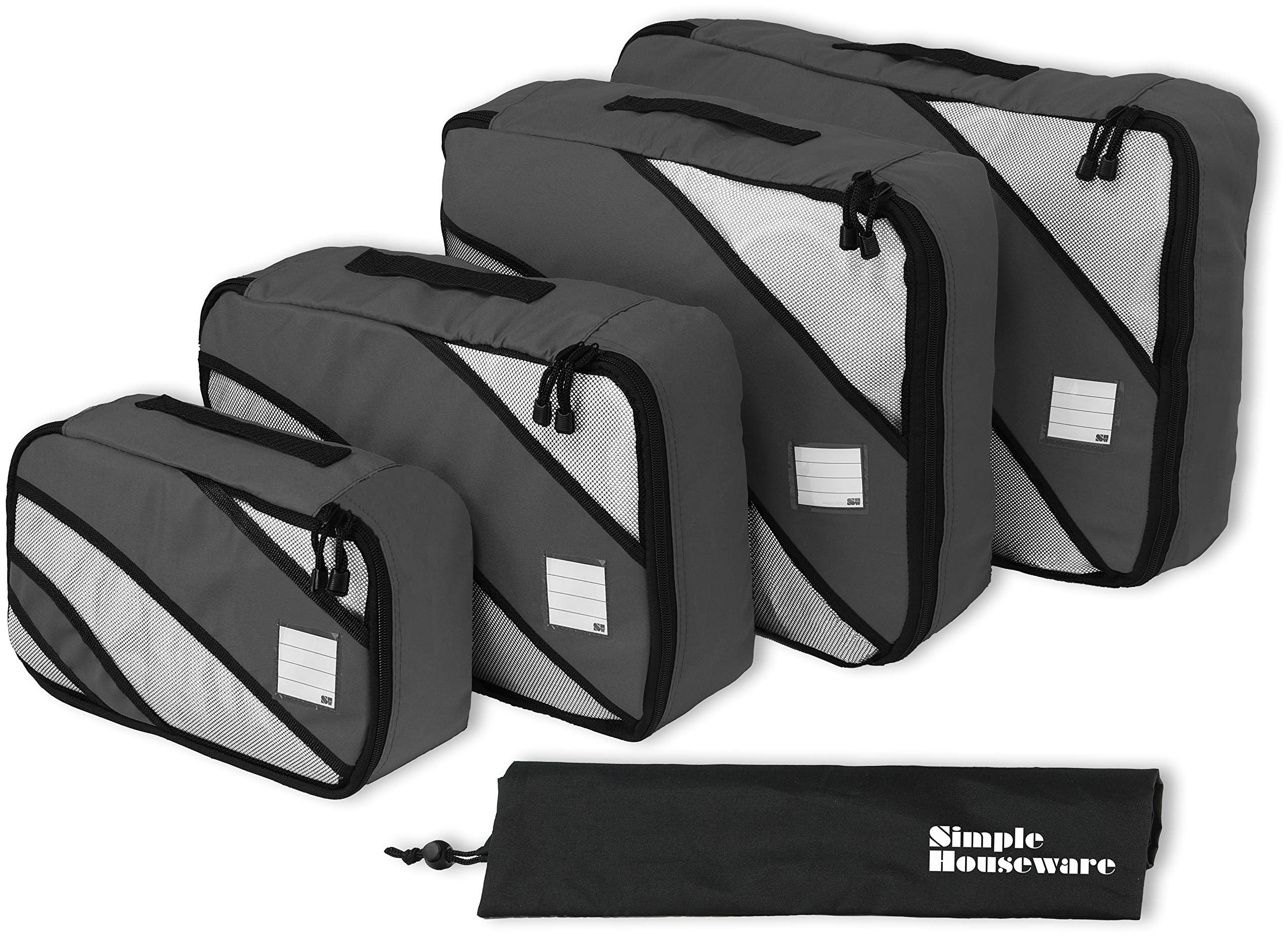 4 Set Packing Cube Travel Organizers with Laundry Bag, Dark Grey