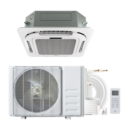18000 BTU Ceiling Cassette Mini Split AC, 8-Way 360° Airflow, Remote Controller, Ductless Cooling&Heating Ceiling Air Conditioner, 208/230V, 25ft Kit