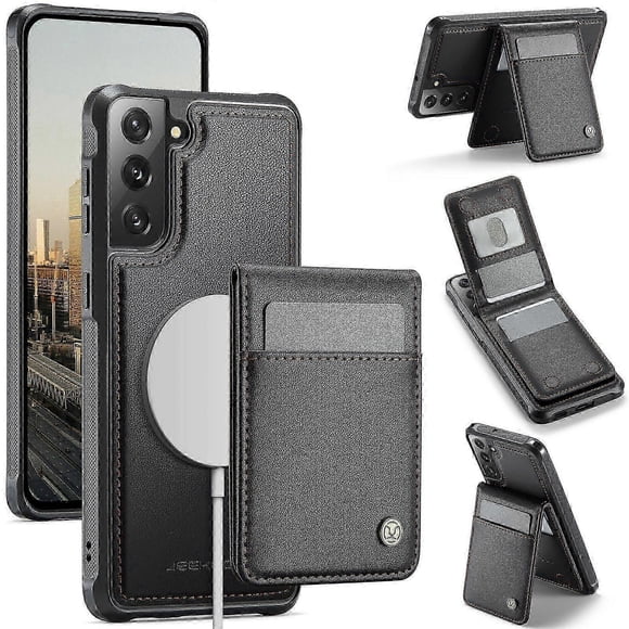 For Samsung Galaxy S21 FE 5G Leather Back Cover Compatible with MagSafe Phone Case with Card Bag