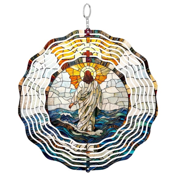 Jesus Religious 3D Wind Spinner Kinetic Stainless Steel Hanging Garden Decor