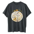 thumbnail image 6 of LEBONYARD Plus Size Womens Tops,Clearance Clothes under $5.00 spring,Women's Fashion Summer Round Neck Drop Sleeves Leisure Short Sleeve Flower Printing Tops Dark Gray S, 6 of 7