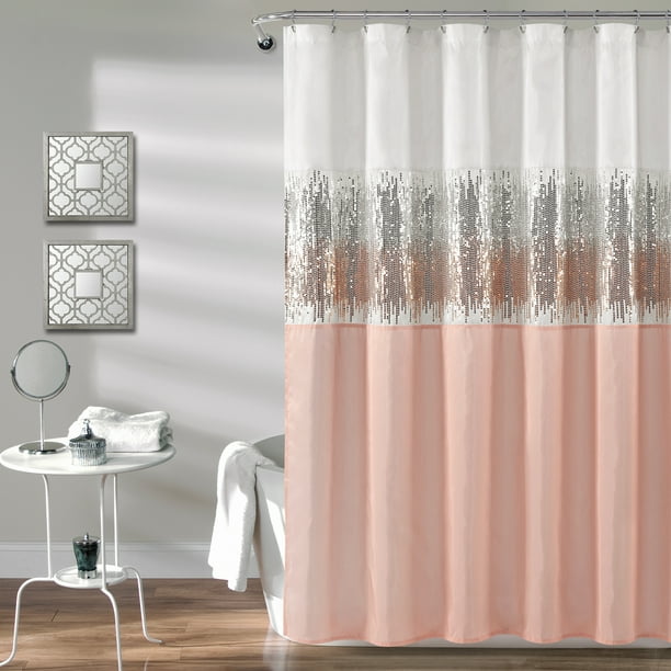 Lush Decor Night Sky Sequins Polyester Shower Curtain 72x72 White Blush Single Walmart Com Walmart Com