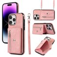 thumbnail image 1 of ELEHOLD Crossbody Wallet Case for iPhone 14 Pro 6.1" with RFID Card Slots Zipper Pocket Kickstand Function Shockproof Purse Case with Detachable Shoulder Strap,Rosegold, 1 of 9