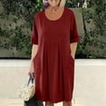 thumbnail image 5 of Gamivast Dresses With Pockets for Women Short Sleeve Round Neck Casual Dresses Soft Work Dresses Pleated Front A Line Loose Fit Tunic Knee Length Daily, 5 of 8