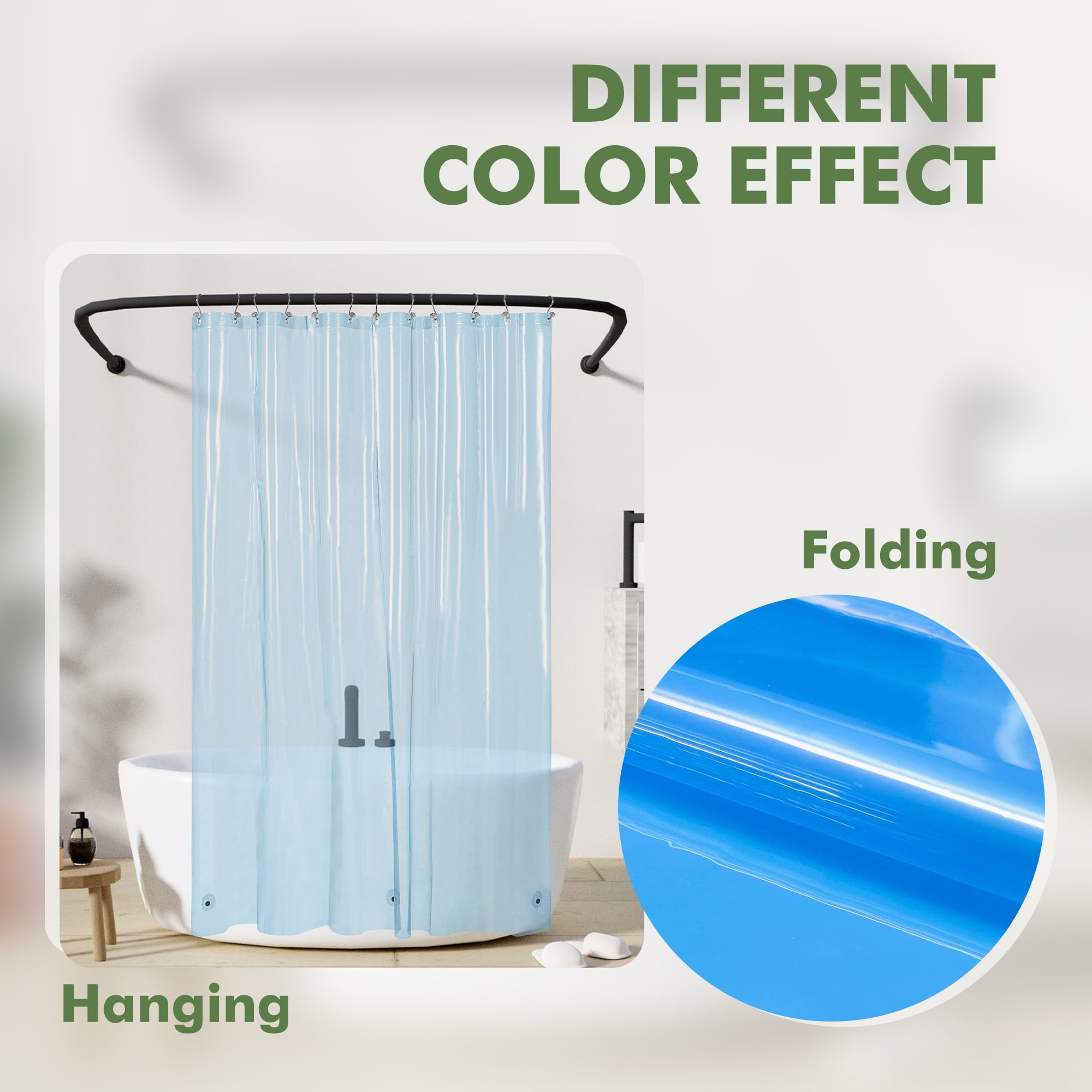 Barossa Design Lightweight Waterproof Shower Curtain PEVA Liner with 3 Magnets -Clear Blue, 72" x 72"