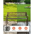 thumbnail image 2 of KFFKFF Outdoor Bench, 50 inch, Carbon Steel Metal Frame with PVC Floral Pattern Backrest and Round Edge Armrests, Weatherproof Outside Bench, Antique Bronze, 2 of 9