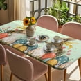 thumbnail image 3 of Easter Bunny Eggs Table Cloths for 4 Foot Rectangle Tables, Spring Tulip Flowers Leaves Rustic Green Patio Waterproof Elastic Fitted Tablecloths, Washable Rectangular Table Cover for Camping, 3 of 8