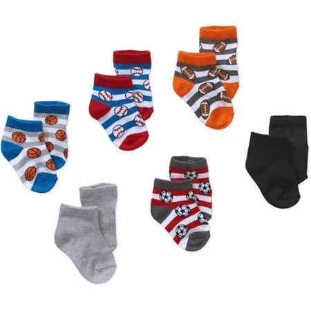 Garanimals Newborn to Toddler Baby Boy Shorty Baseball Print Socks, 6-Pack Ages 0-5T