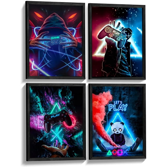 Gaming Room Decor Set of 4 - Cool Gamepad Gaming Wall Art Canvas Poster Prints, Gamer Wall Decor for Boys Room Kids Game Room Teen Room Decor 8x10 Inches Unframed