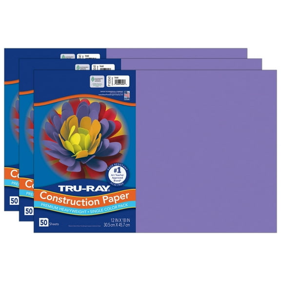 Tru-Ray Construction Paper, Heavyweight, Violet, 12" x 18", 50 Sheets Per Pack, 3 Packs