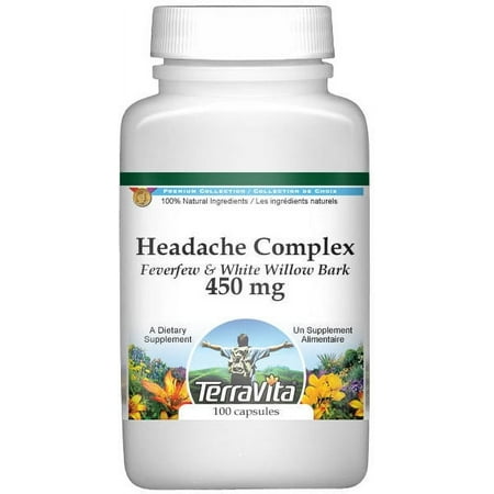 TerraVita Headache Complex - Feverfew and White Willow Bark - 450 mg, (100 Capsules, 1-Pack, Zin: 512934)