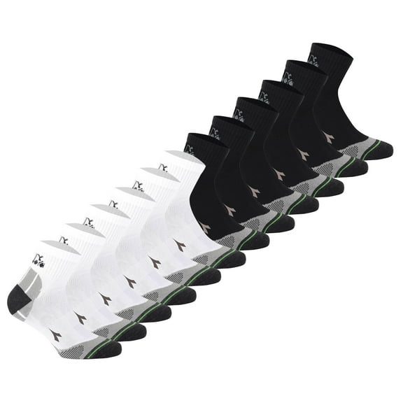 Diadora Unisex Quarter Sports Socks, 12 Pack - Socks, Logo, Pattern Black/White 43-46