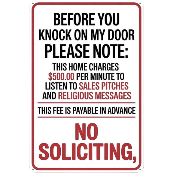 No Soliciting tin sign Funny Rules Vintage Home Metal Sign Suitable for outdoor decoration courtyard home Garage Door Wall Decor 8 x 12 easy to hang