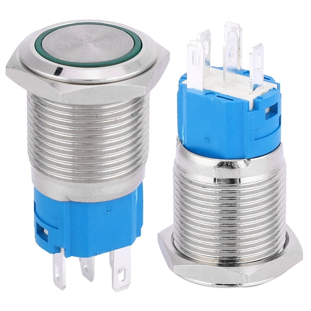 Prensa de modificación de coche 16mm prensa de reinicio automático 16mm LED reinicio automático 1NO 1NC interruptor de botón de Metal para modificación de coche luz verde 12V ANGGREK Otros