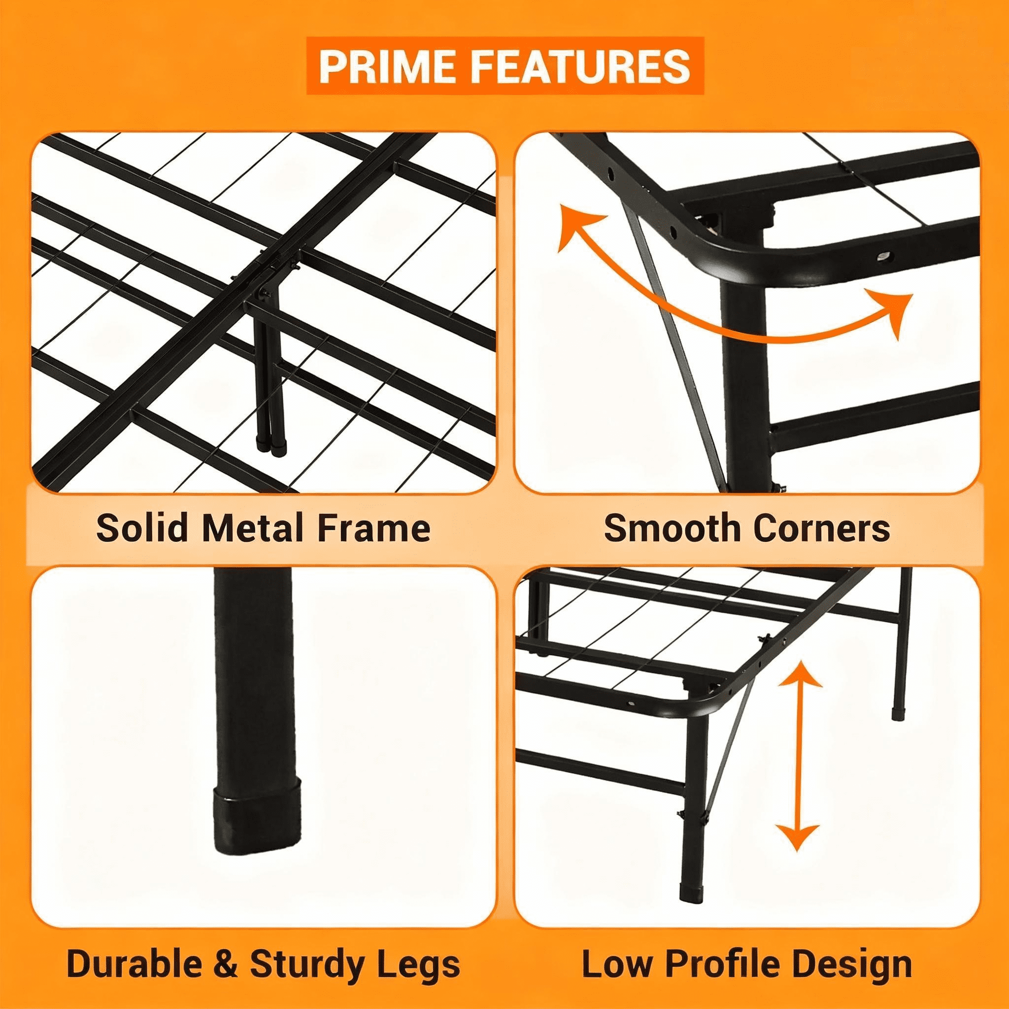 ASINMAK Queen Metal Platform Folding Bed Frame 14 Inch High Queen Size Box Spring Replacement Heavy Duty Steel Slat Easy Assembly Under-Bed Storage,Black
