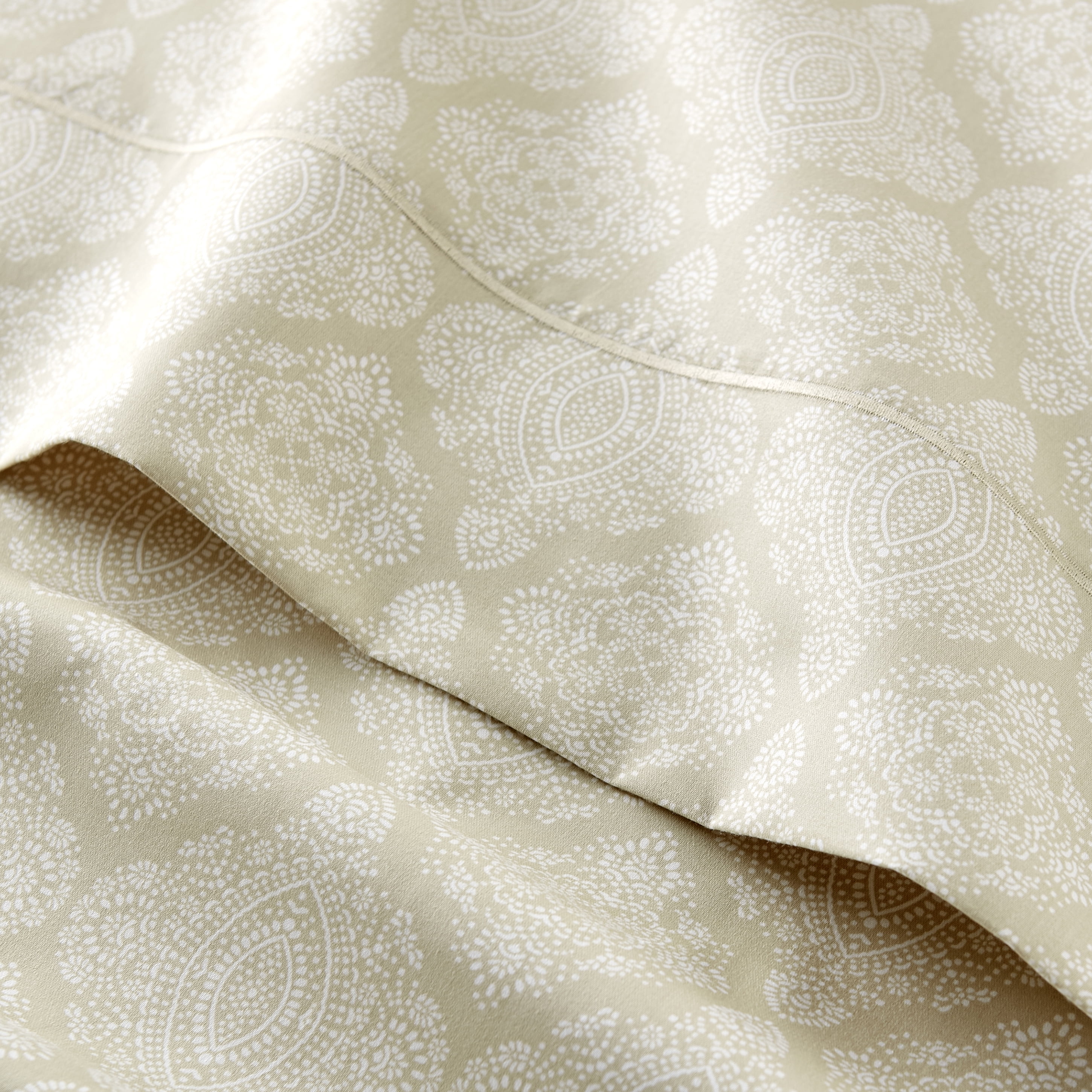 Better Homes & Gardens 3-Piece 400 Thread Count Ogee Print Almond Biscuit Performance Bed Sheet Set, Twin