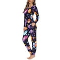 thumbnail image 2 of Renewold Easter Egg Flower Pj Set for Women Plus Size XS 2pcs Casual Breathable Sleepwear Round Neck Spring Holiday Daily Wear Soft Purple Pajama Nightwear for Walking Jogger, 2 of 4
