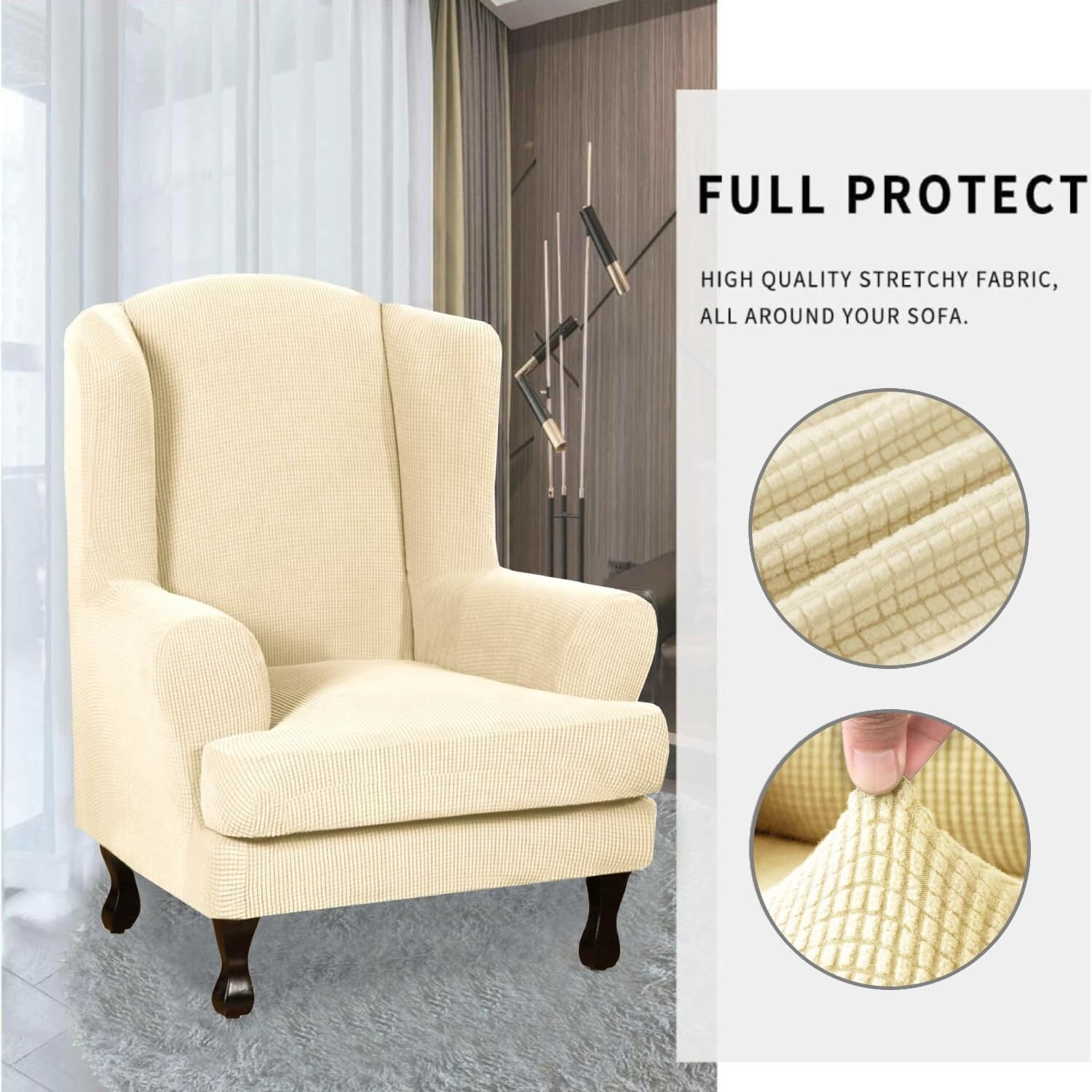 LKJYER Wing Chair Slipcovers 2 Pieces Stretch Spandex Wingback Chair Covers Sofa Slipcover Washable Armchair Protector Cover for Living Room and Bedroom