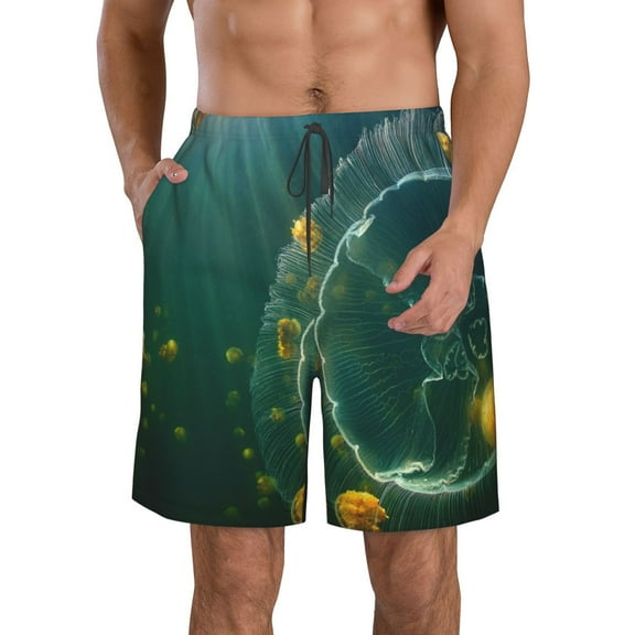 Naloa Jelly Fish Men's Beach Shorts, Surfing shorts, Swim trunks, Quick Dry Swim Trunks for Surfing Beach Fun - Small