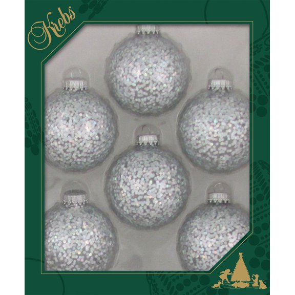 Glass Christmas Tree Ornaments - 67mm / 2.63" [6 Pieces] Designer Balls from Christmas By Krebs Seamless Hanging Holiday Decor (Silver Spangle)