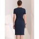 thumbnail image 3 of Vestidos de trabajo de negocios para mujer, manga corta, cuello cuadrado, bloque de color, vestido ceñido al cuerpo Azul marino L, 3 of 6