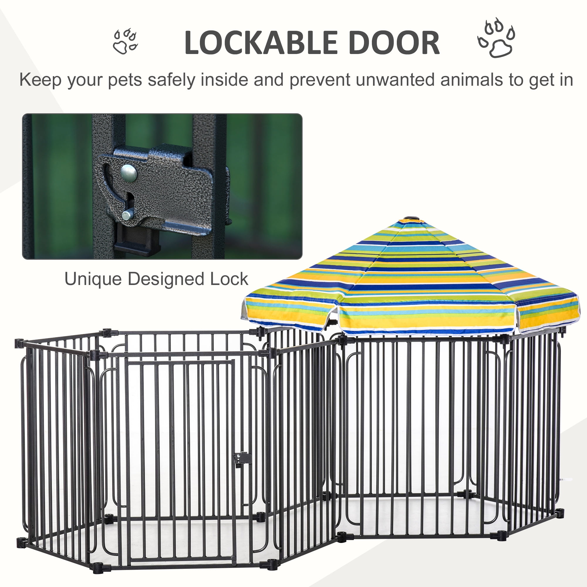PawHut Heavy Duty Metal Dog Playpen Outdoor Pet Cage Kennel Indoor Puppy Exercise Fence Barrier with Weather Resistant Polyester Roof Locking Door 83 L x 48 W x 47 H Walmart