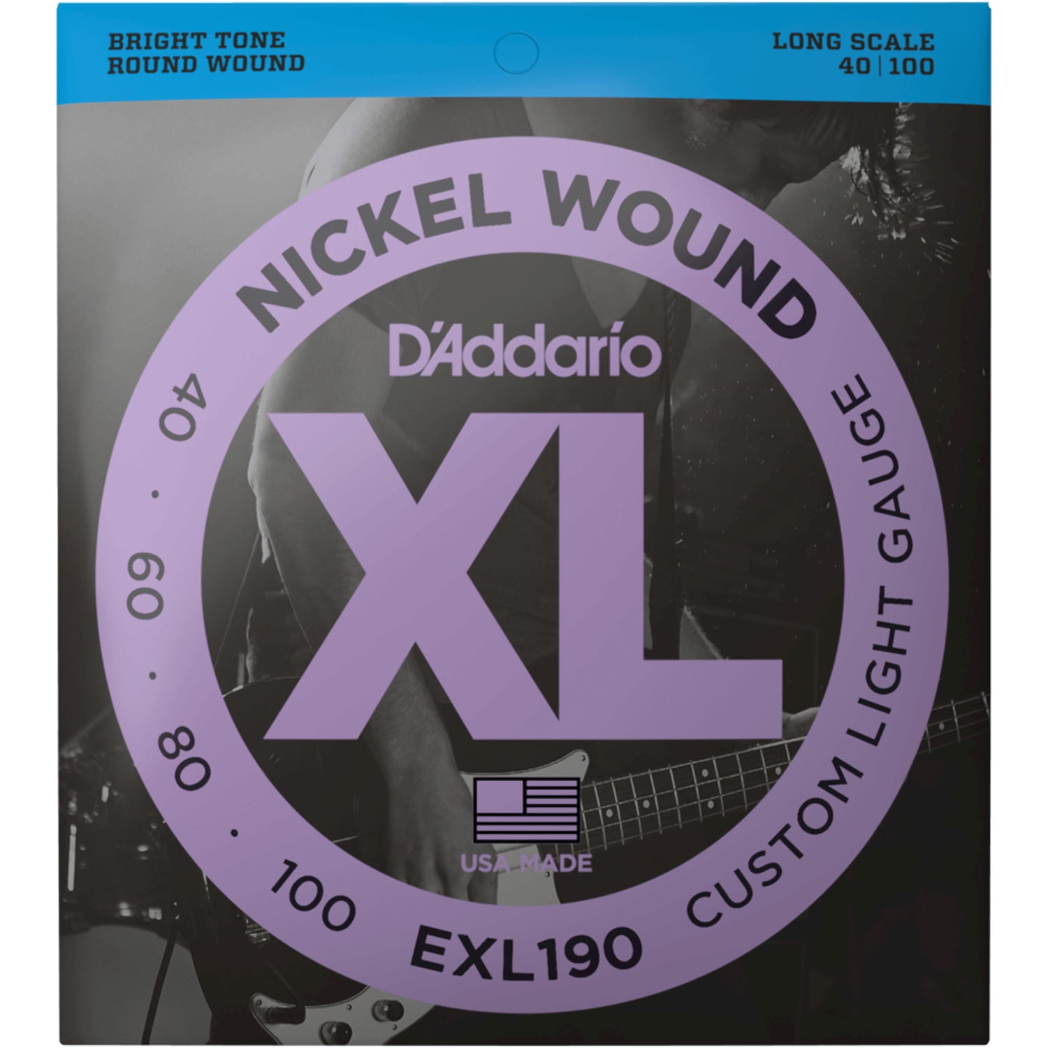 D'Addario Nickel Wound Bass Strings (Custom Light 40-100)