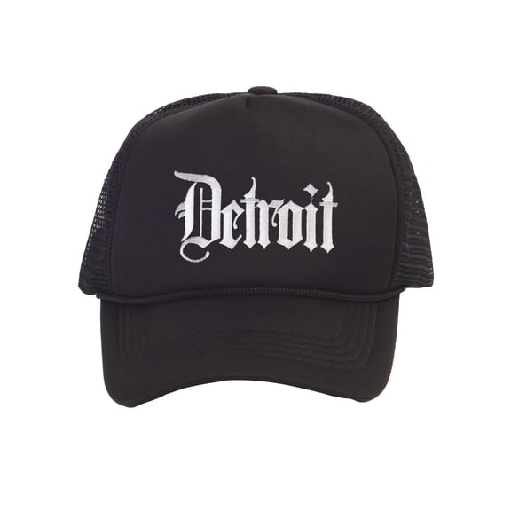 Top Headwear Old English Trucker Hat - City Snapback Cap, Black Detroit