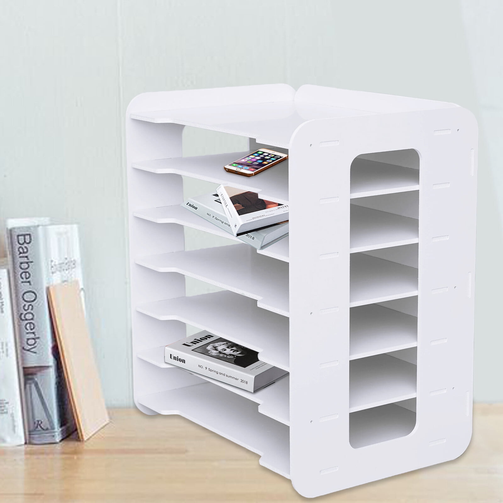 34*25*39cm 7 Tiers White Office Desk Desktop Organizers Accessories Letter Tray Paper Sorter Holder File Document Rack Shelf