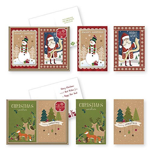 24 Count Christmas Holiday Boxed Cards Folk Kraft
