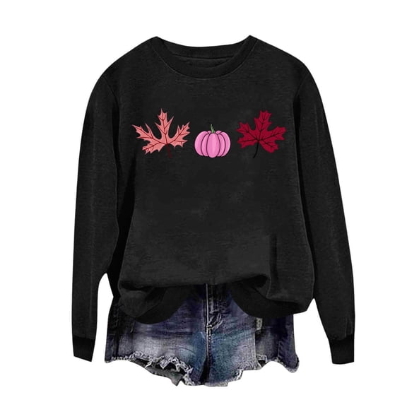 CHGBMOK Women's Sweatshirt Casual Fall Maple Leaf Pumpkin Print Pullover Long Sleeve Crew Neck Shirt