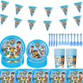 thumbnail image 5 of Juego de vajilla de la patrulla canina, decoración de fiesta de cumpleaños, pegatinas, pancarta LLavero de globos azules, de Mantel telón de fondo, recuerdos de fiesta para niños, 5 of 5