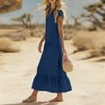 thumbnail image 5 of ClodeEU Women's V Neck Short Sleeve Tiered Midi Dress,Casual A Line Flowy Dress Navy,Women's Plus XXL, 5 of 6