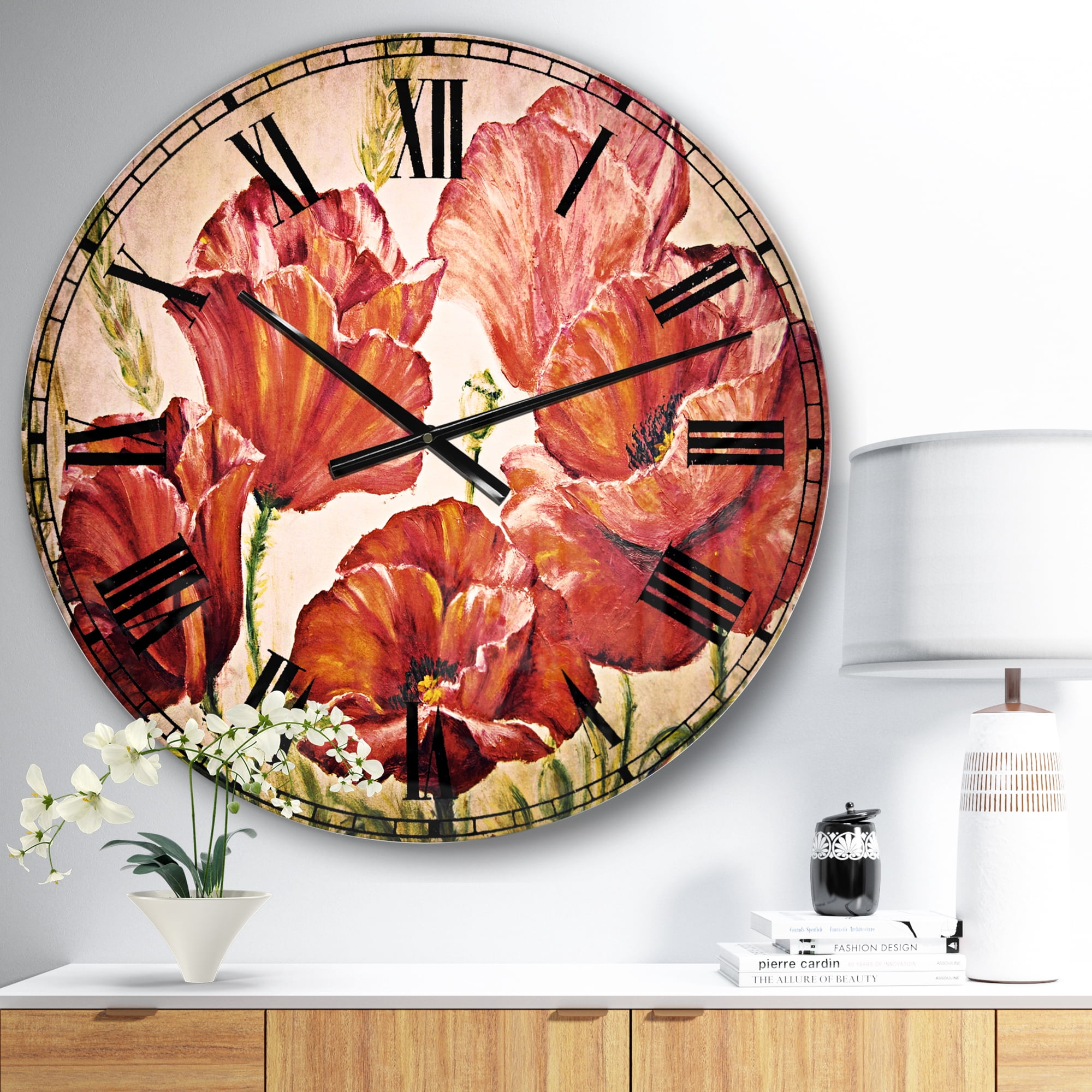Designart 'Poppies in Wheat' Traditional wall clock