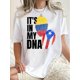 thumbnail image 1 of Camisetas con gráficos clásico para mujeres y adolescentes y niñas, playera de verano con estampado estéticoWomen's Patriotic Fingerprint Flag Print T-Shirt - "IT's IN MY DNA" Graphic, Casual & Comf, 1 of 6