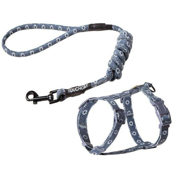 Touchcat CTHA1GYMD Radi-Claw Durable Cable Cat Harness & Leash Combo - Dark Grey - Medium