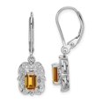 thumbnail image 4 of 925 Sterling Silver Rhodium-plated Diamond and Whiskey Quartz Earrings, 4 of 5