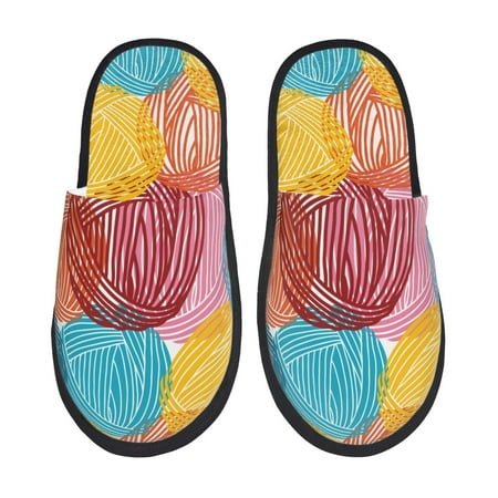 Balery Colorful Wool Balls Slient Indoor Furry Fleece Comfort House Shoes Soft Non-Slip Home Shoes Cotton slippers House Slippers-- Medium
