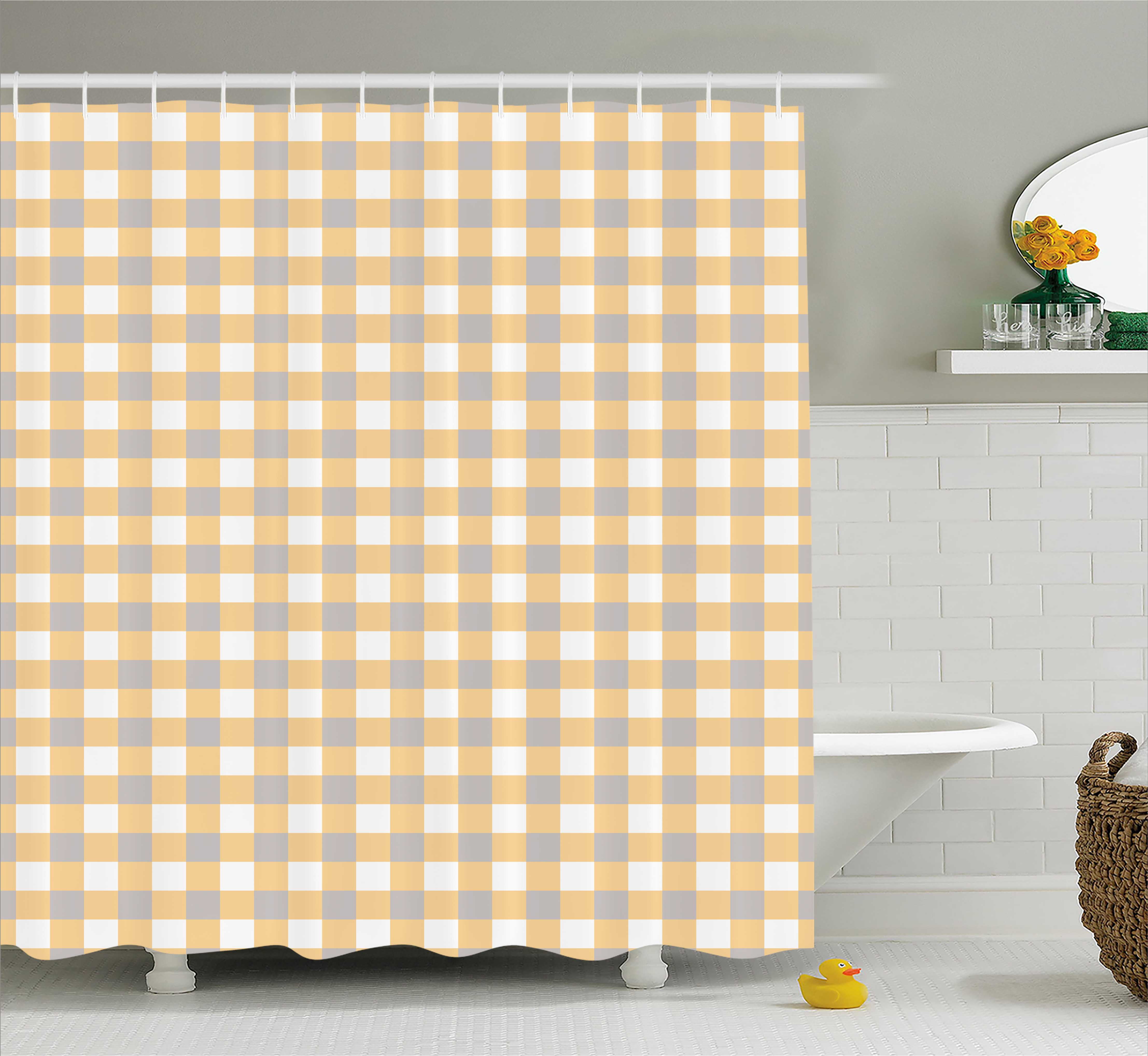 Vintage Shower Curtain, Old Fashioned Checkered Pattern in Shabby